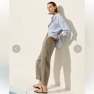 AYR NWT The Bam Baby Barrel Leg Linen Twill Crop Pant 0 Beige Desert Cities Tan